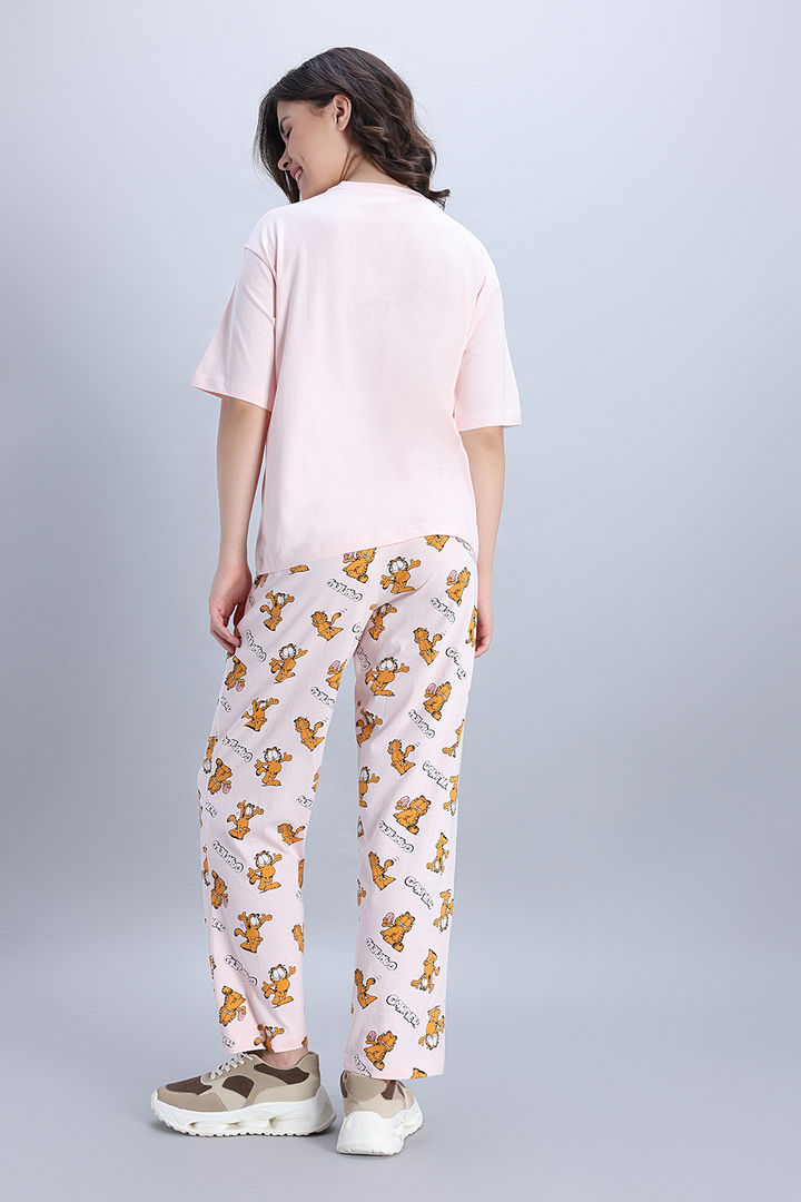 Zivame Garfield Knit Cotton Pyjama Set - Pink Dogwood — image 5
